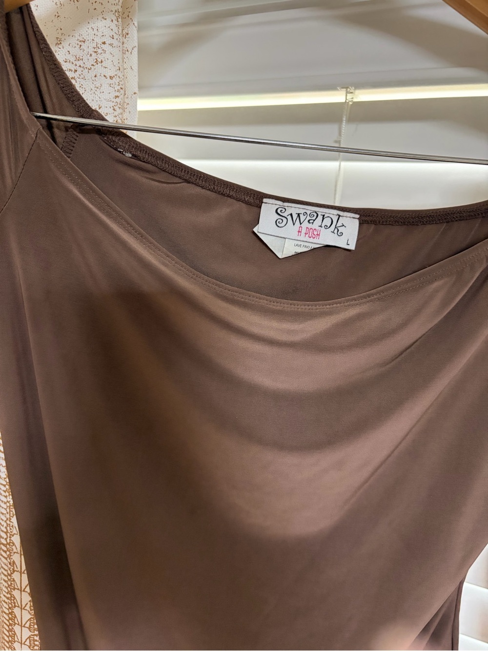 SWANK Brown Satin Chemise bodysuit